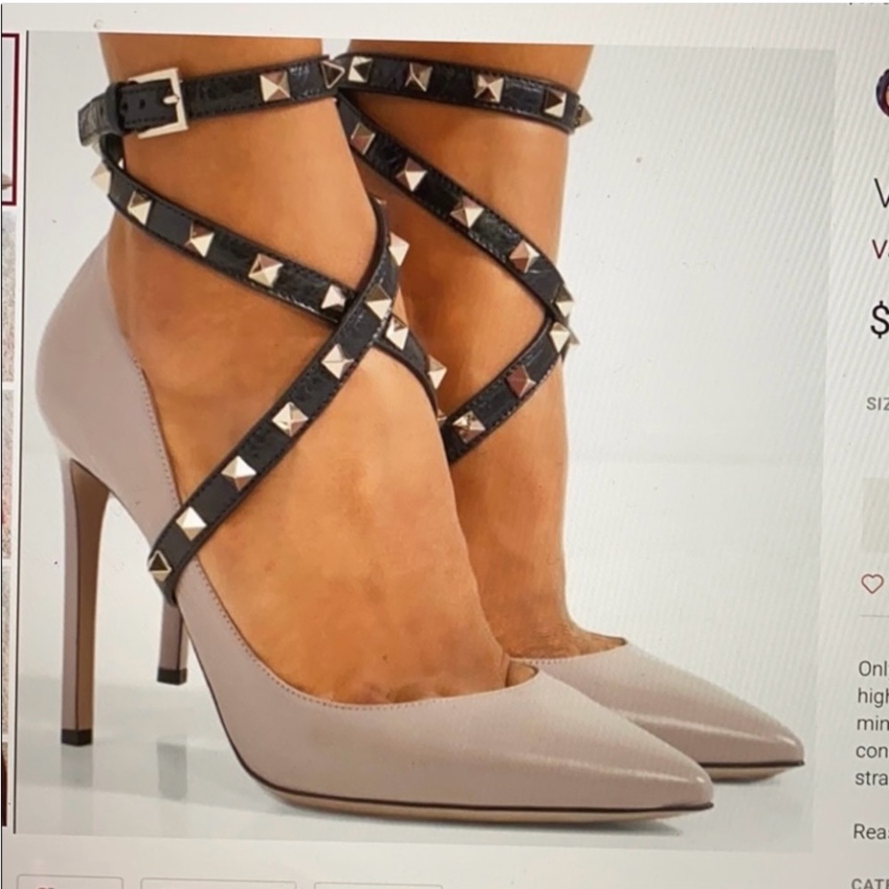 Valentino Garavani Rockstud Crisscross Ankle-Strap Pumps in Black and Taupe